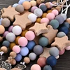 New Baby Pacifier Chain Clips Wood Pentagram Teether Silicone Round Beads Teething Chain For Care Soother Chew Toys Shower Gift 3