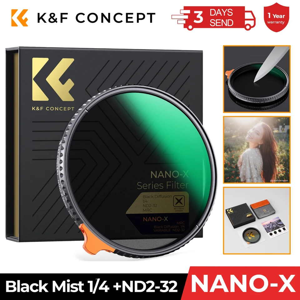 K&F Concept 67mm 可変NDフィルター ブラックミスト セット ケントフェイス ブラックミストフィルター 1/4 Nano Kシリーズを