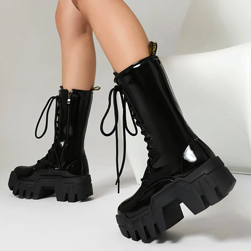 Lace Up Sexy Women's Winter Fashion Platform Short Boots