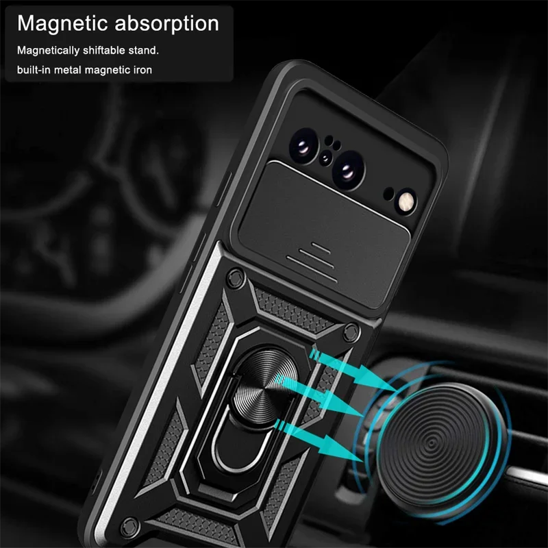Military Grade Armor Phone Case with Camera Lens Protection and Magnetic Holder Ring Cover