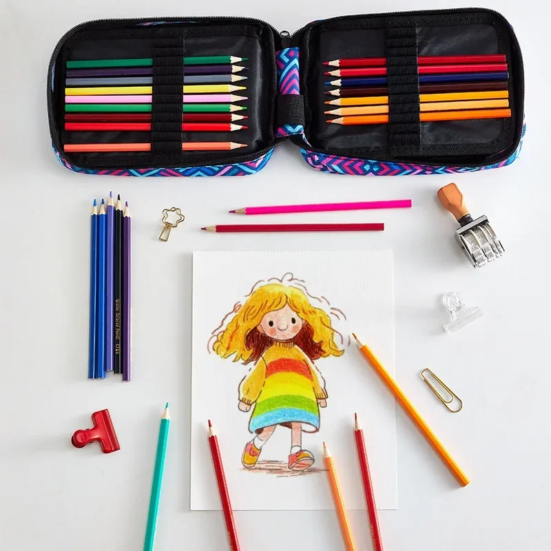 Student Art Drawing Large Capacity 72 Slots Colored Pencil Bag-Handy Large Capacity Oxford Multi-Layer Zipper Pencil Bag.