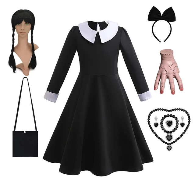 Halloween Wednesday Addams Costume For Kids Girl Fancy Carnival Party  Princess Black Dresses Cosplay Children Clothing 3-8Y