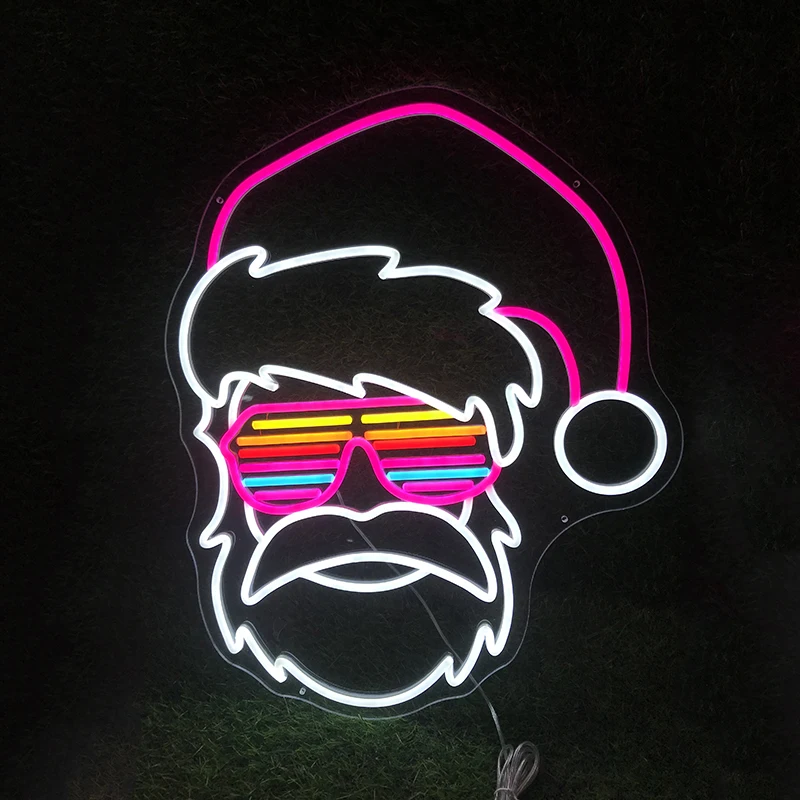 

LED Christmas Light Sign for Holiday Party Decoration, Christmas Socks Santa Claus Riding A Sleigh With Reindeer for Festival