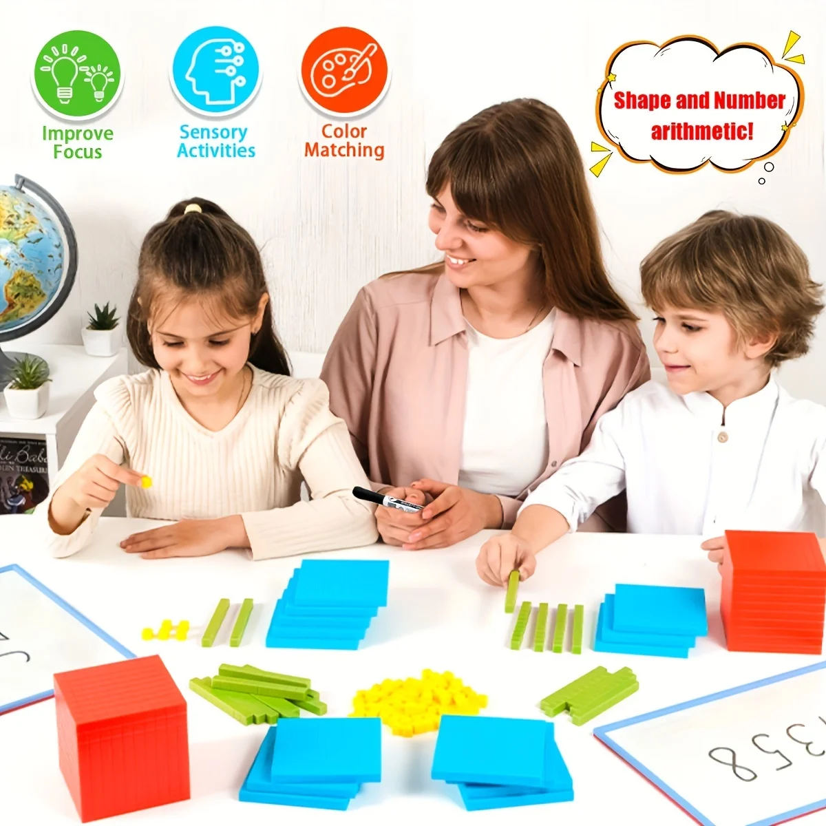 131PCS Base Ten Blocks Toys For Math Plastic Base 10 Math Manipulatives Number Blocks Kids Learning Counting Cubes Toys