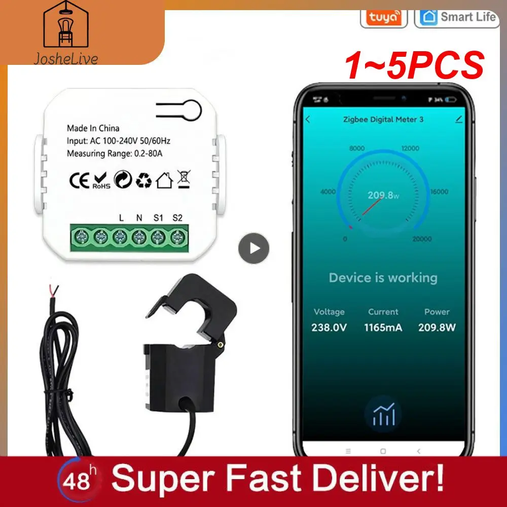 

1~5PCS Tuya Smart Life WiFi Digital Energy Meter 80A with Current Transformer Sensor Clamp Power Consumption Monitor 110V 240V