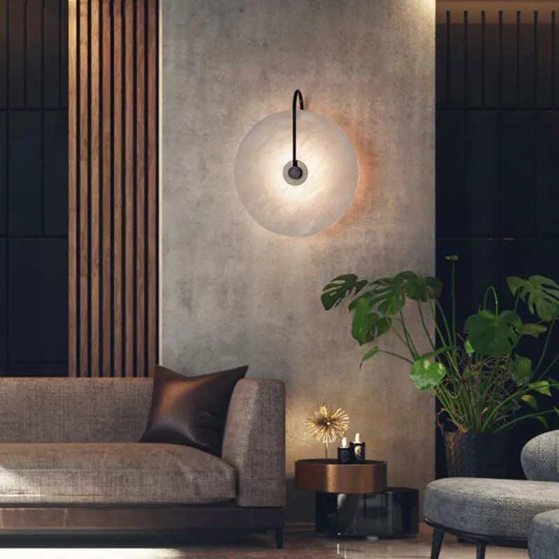 Description Picture 6 of itemBedroom bedside study decorative Circle Wall Light Indoor Corridor Living Room Hotel Background Modern Art stone led Wall Lamp