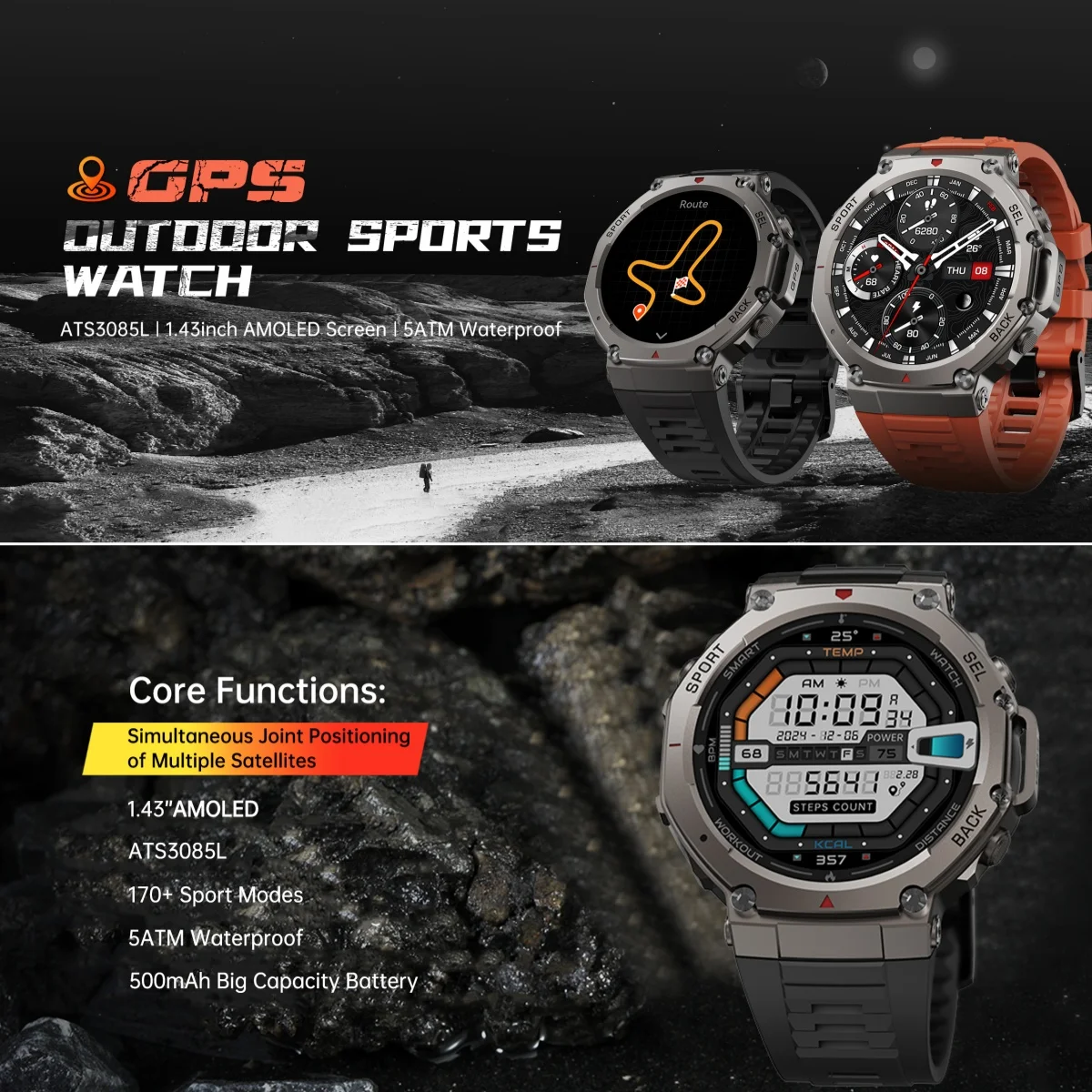 2026 New T-Rex 3 Pro GPS Smart Watch 10ATM&IP69K Waterproof Dual-band GNSS HD AMOLED Compass Original Military Smartwatches Men 2