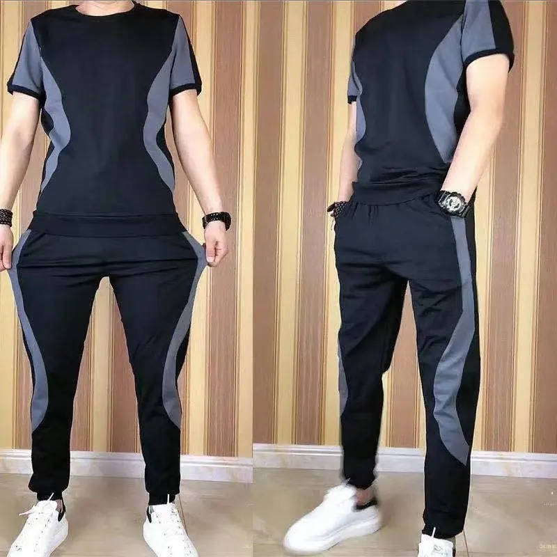 Fashionable Casual Men's Summer Sports Suit Short Sleeves 2-piece Set Versatile Trendy Streetwear