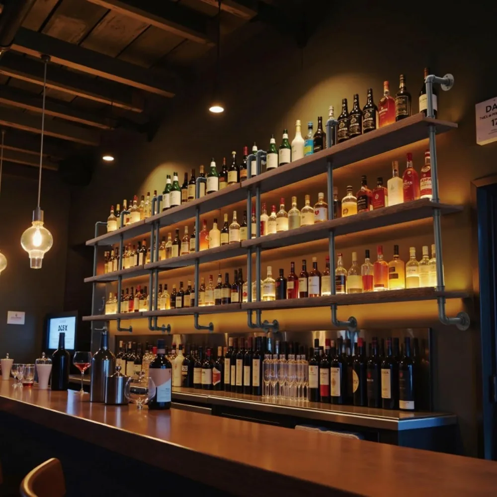 LED Wall-Mounted Wood Wine Rack 1