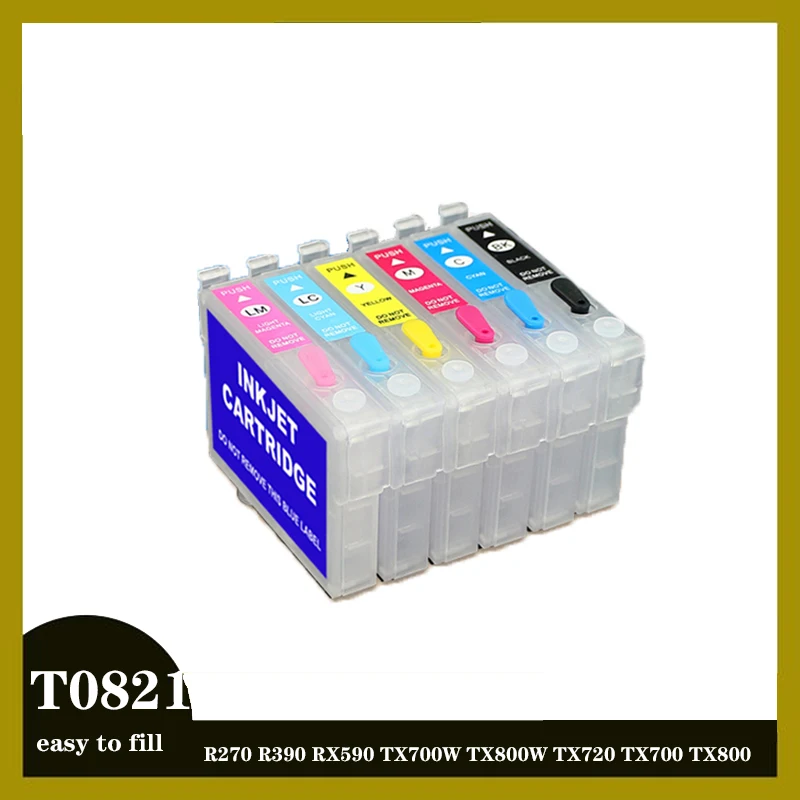 

T0821 - T0826 Refillable Ink Cartridge For Epson T0821N Stylus R270 R390 RX590 TX700W TX800W TX720 TX700 TX800 RX610 Printer