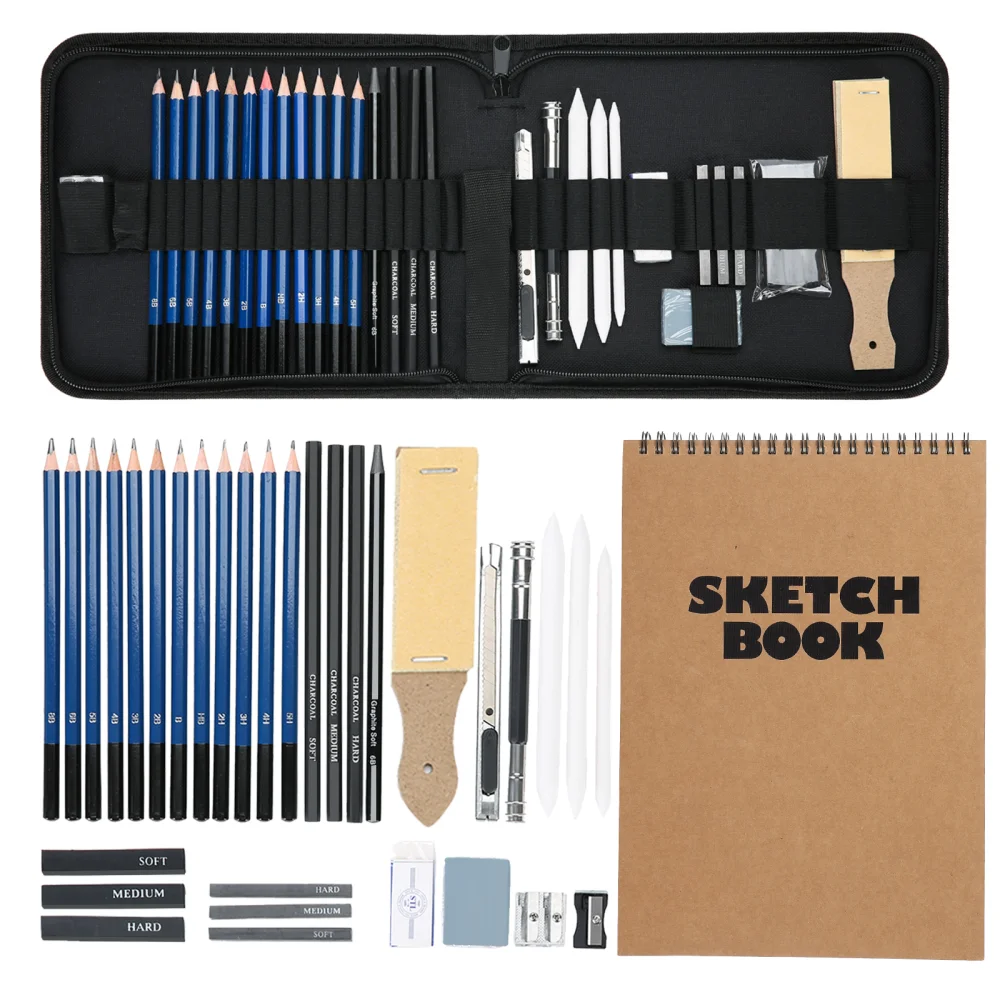 

33pcs Art Painting Set Drawing Sketching Pencil Artist Tool Kit Sketch Pencils Pen Curtain Eraser Professional Art Supplies Set