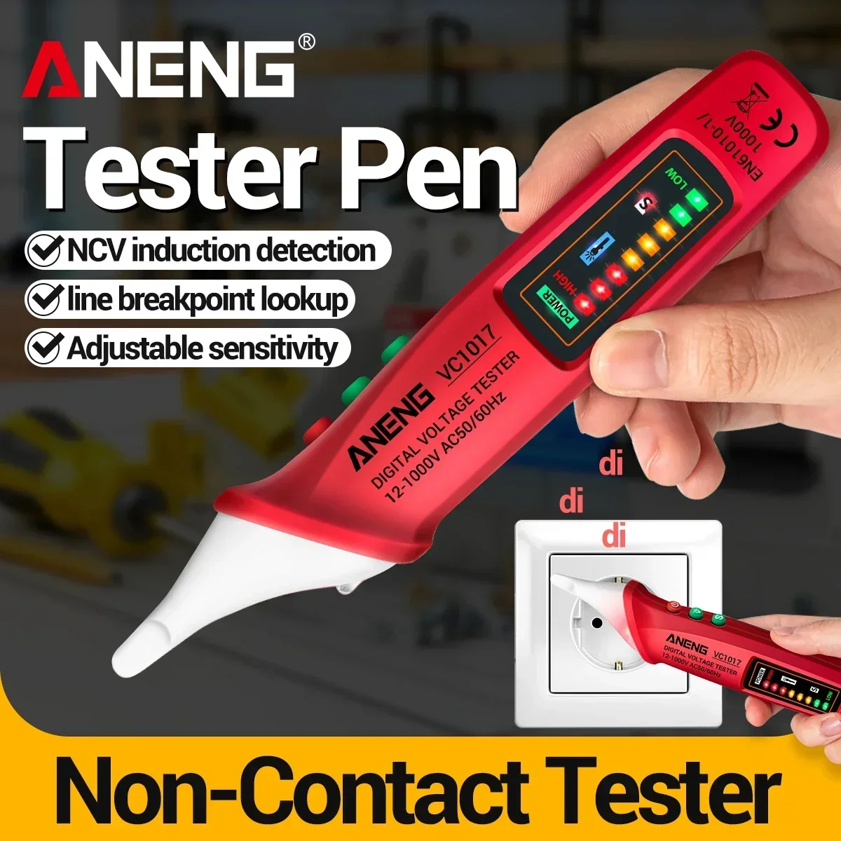 ANENG VC1017 디지털 AC 전압계 멀티미터 펜 NCV 자동 전압계 12-1000V 스마트 센서 테스터 부저 감지기 도구