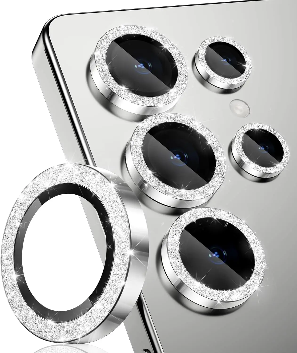 Glitter Decoration Ultra-HD Tempered Glass Camera Lens Protector with Metal Ring