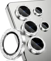Glitter Decoration Ultra - HD Tempered Glass Camera Lens Protector with Metal Ring - Samsung S25 (Shiny Silver)