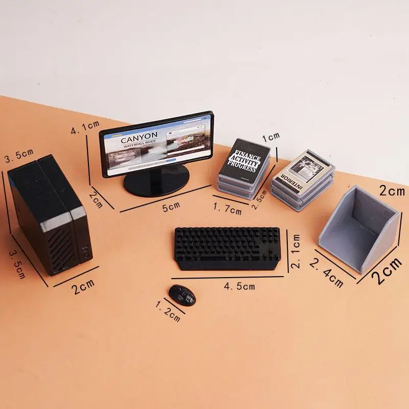 HOT! 1 Set 1/12 Dollhouse Miniature Computer Keyboard Desk Chair Kit Home Study Room Furniture Decor Micro Scene Props