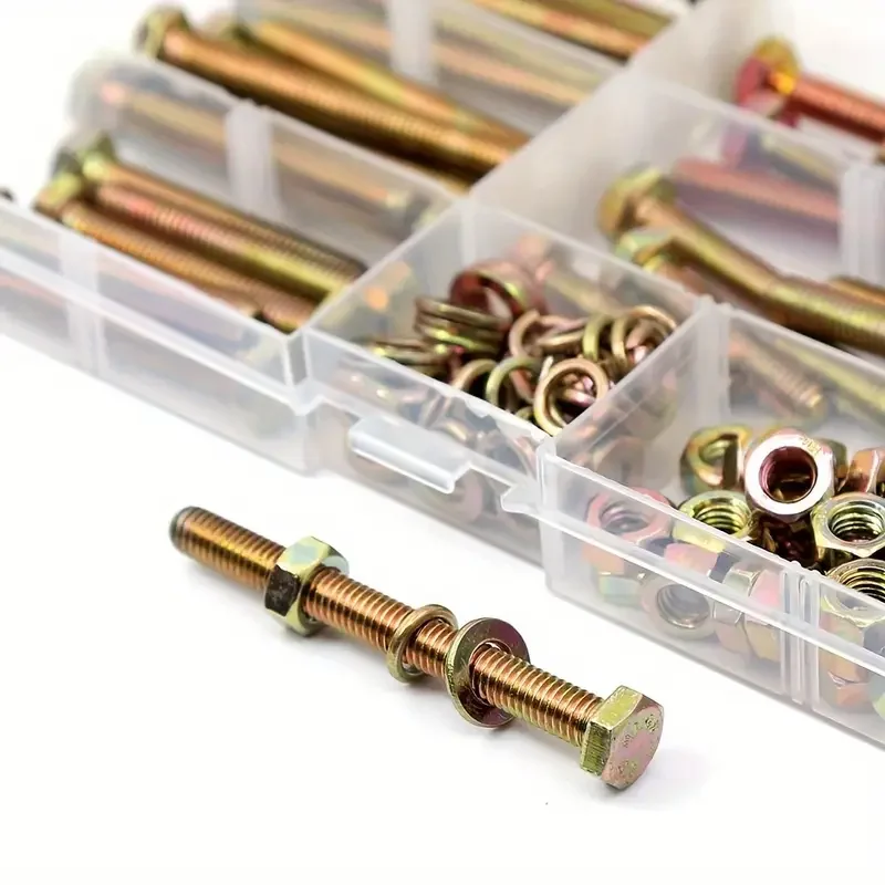 144pcs M6 Hex Head Screw & Bolt Set with Nuts, Flat Washers & Locking Washers-Grade 8.8 Alloy Steel