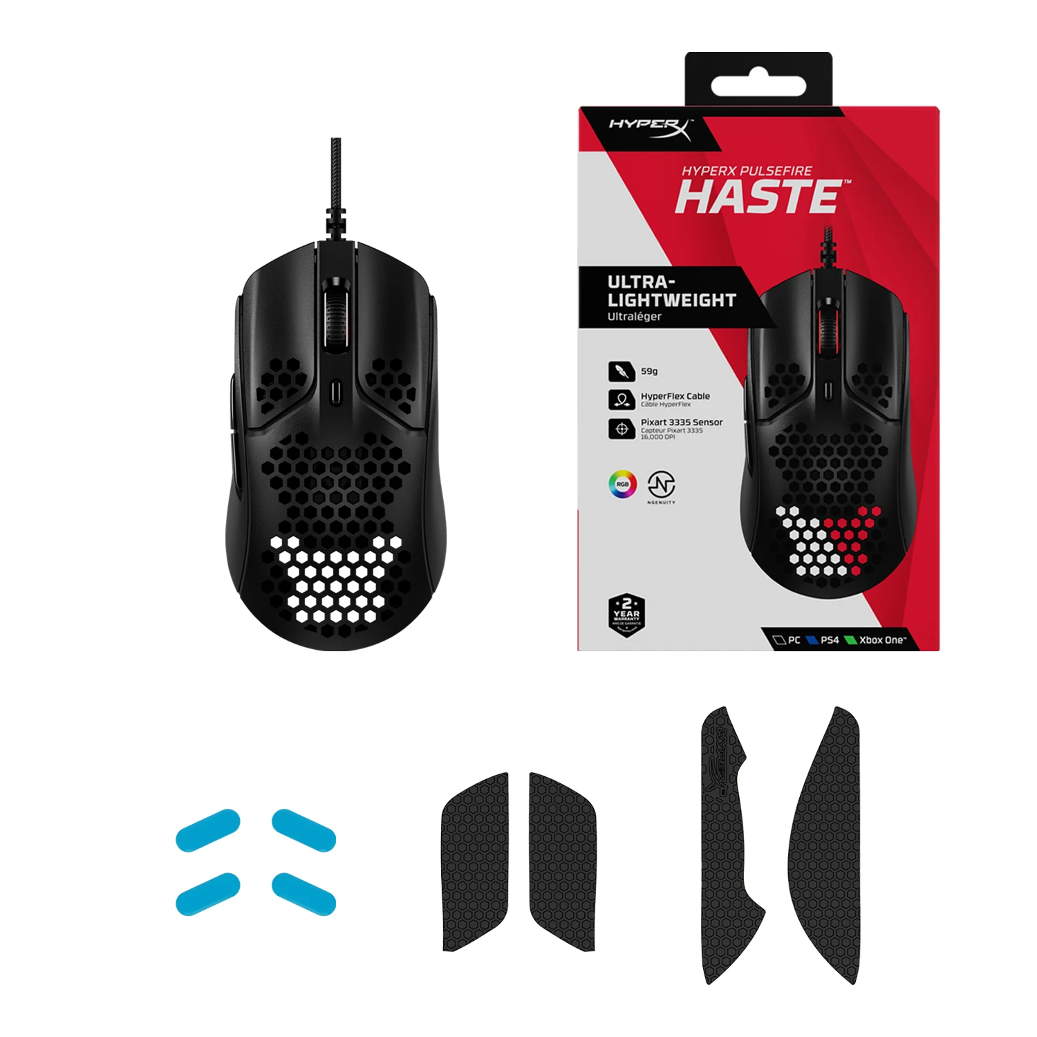 HyperX Pulsefire Haste – Gaming Mouse, Ultra-Lightweight, 59g, Honeycomb  Shell, Hex Design, RGB, HyperFlex USB Cable, Up to 16000 DPI, 6  Programmable