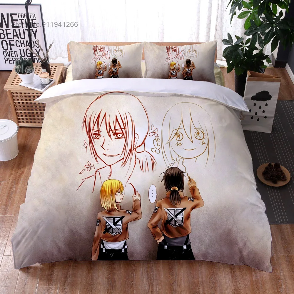 

2024 3D Printed Anime Attack on Titan Kids Duvet Cover Pillowcase Wings of Liberty Bedding bedding set Soft and comfortable