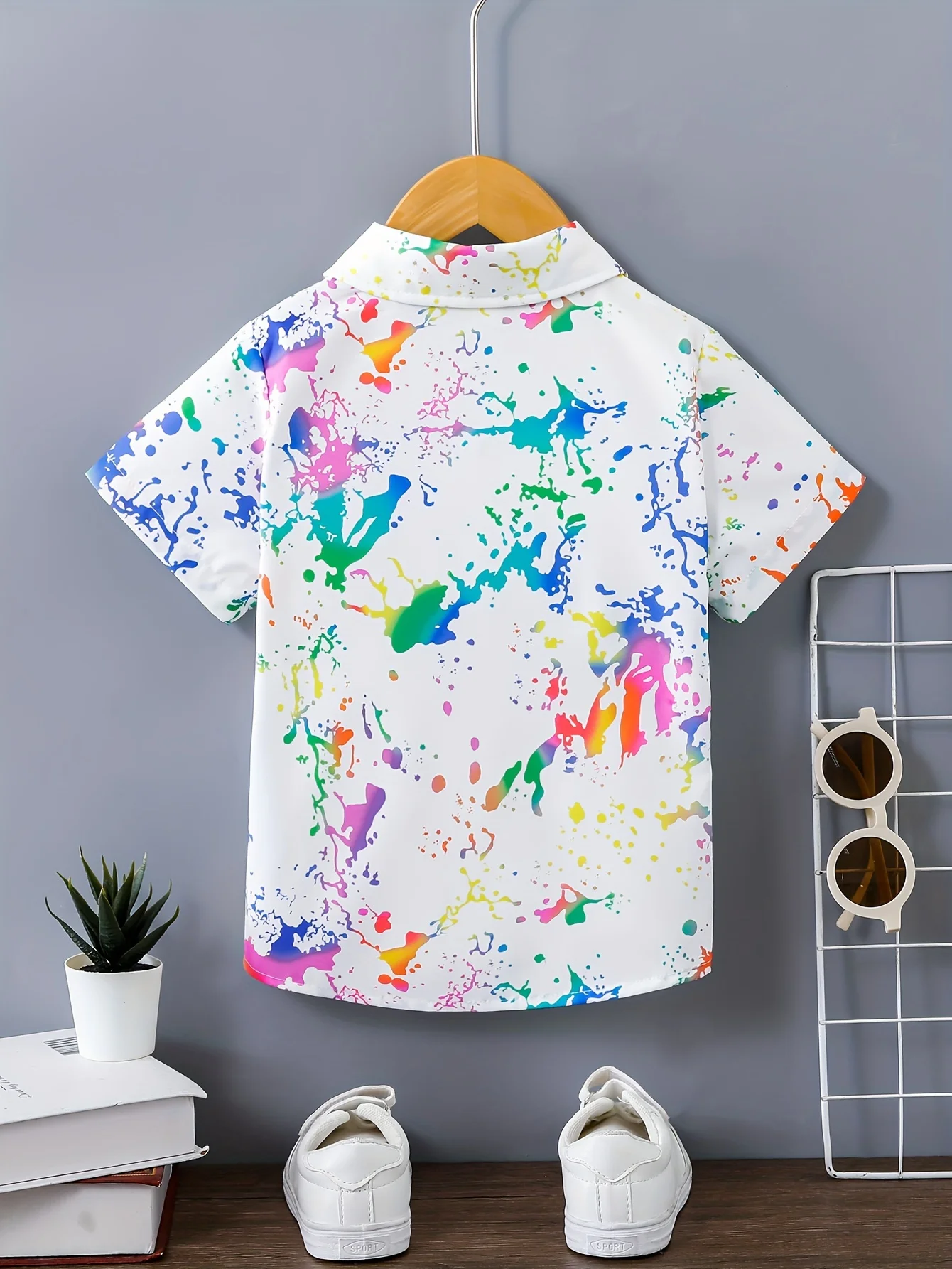 Colorful Splash Ink Print Boys Creative Shirt Casual Short Sleeve Lapel Shirts Tops Children Boys Clothes for Summer Outdoor Tee