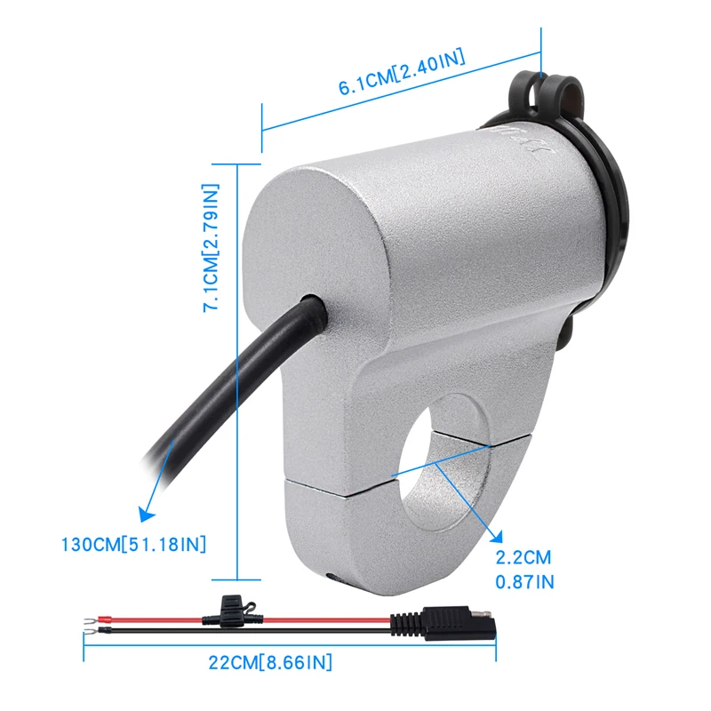 Aluminum Alloy Waterproof USB Motorcycle Charger with Digital Voltmeter and Power Switch