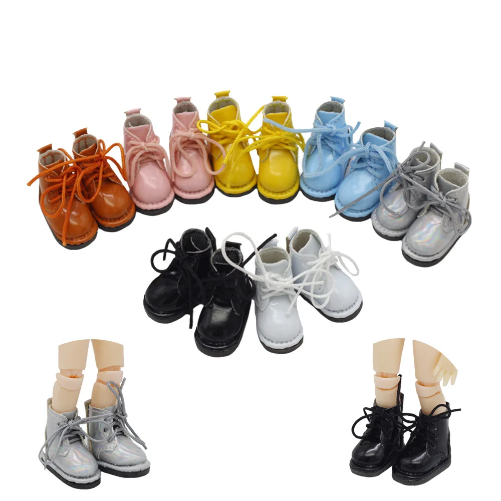 

2.5*1.1cm 1/12 BJD Doll Lace-Up Boots for Ob11 GSC Mollys DOD YMY BODY Glossy Leather Shoes Dolls Accessories Miniature Toys