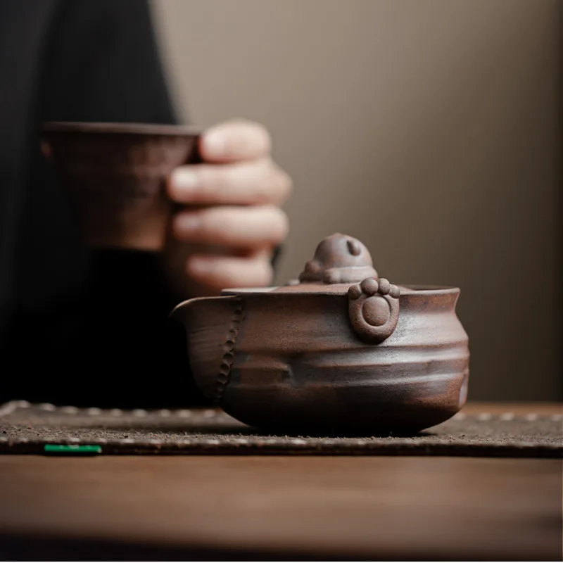 150ML Handmade Old Rock Mud Gaiwan Japanese Little Bear Ceramic Tea Tureen Tea Maker Cover Bowl For Kung Fu Tea Supplies Craft