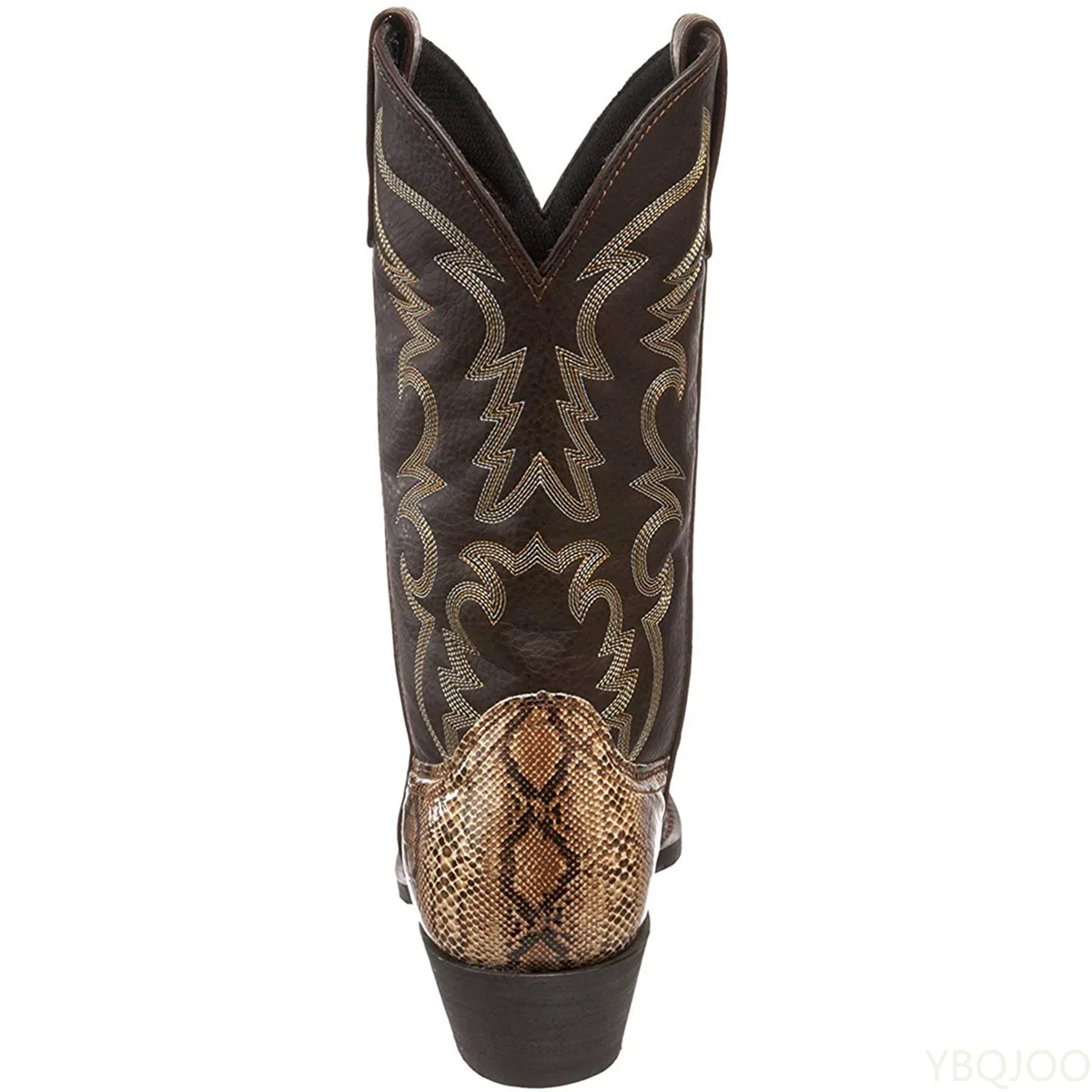 Autumn Winter New Men Boots High Heel Iron Head Embroidered Serpentine Western Cowboy Boots Men Pointed Toe Slip-On