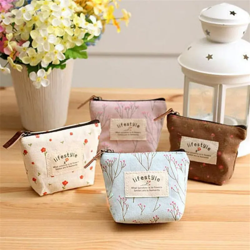 Coin Purse Plush Coin Purse Coin Wallet Change Bag Women Wallet Key Case Fashion Fabric Coin Purse Key Case Creative Coin Purse Cartoon Cute Canvas Bags Girls Floral Print Mini Pouch Wallets for Women