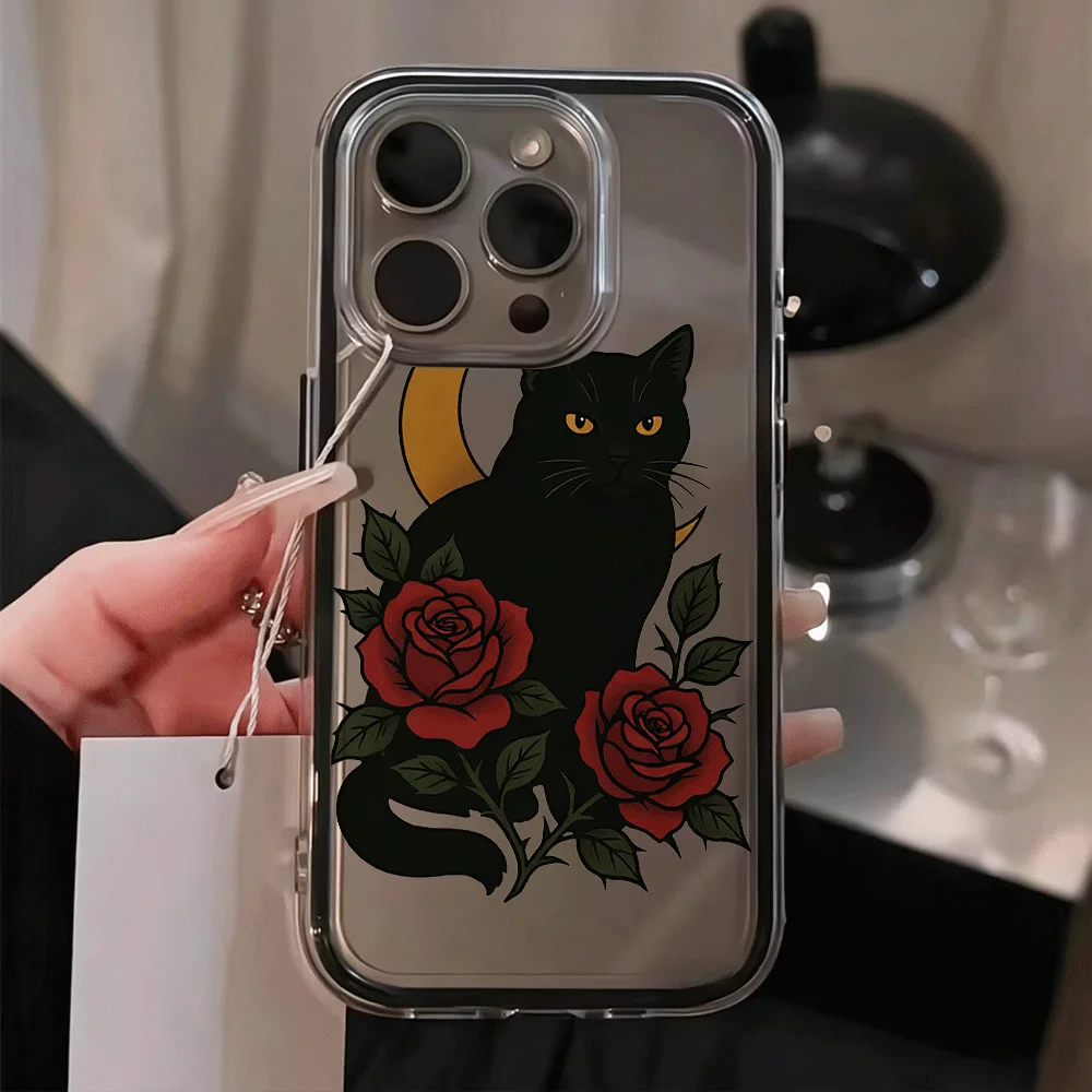 Luxury Black Cat Rose Silicone Phone Case - Candy Bumper Design
