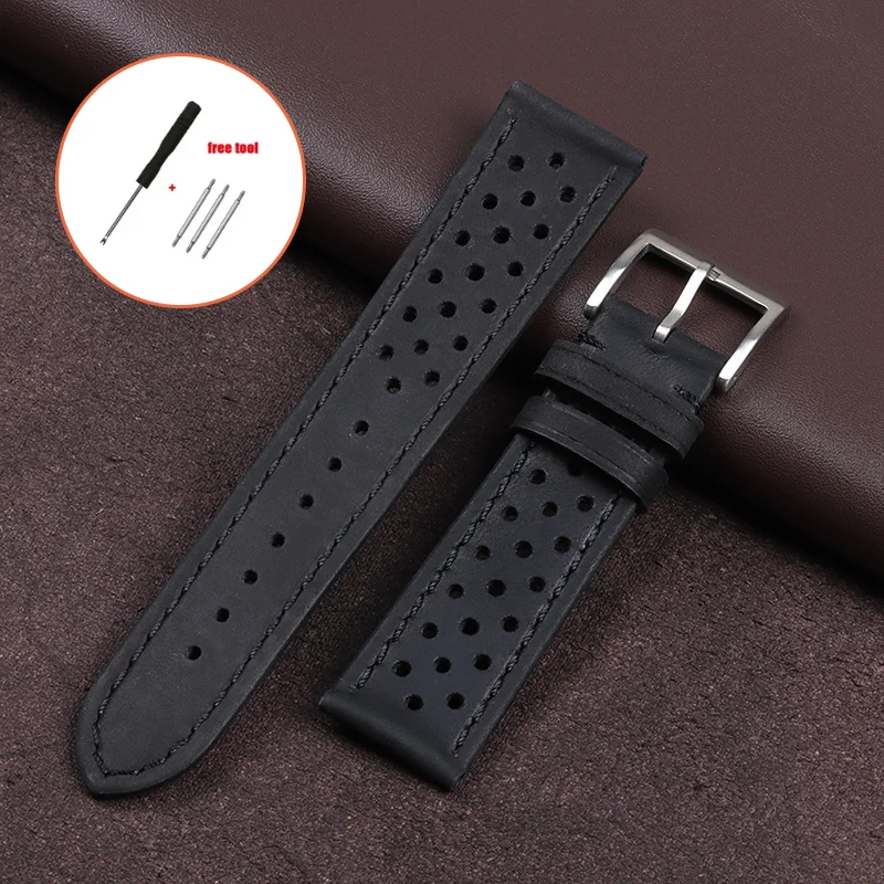 Vintage Breathable Leather Watch Band with Metal Pin Buckle - Universal Cowhide Business and Sport Wristband