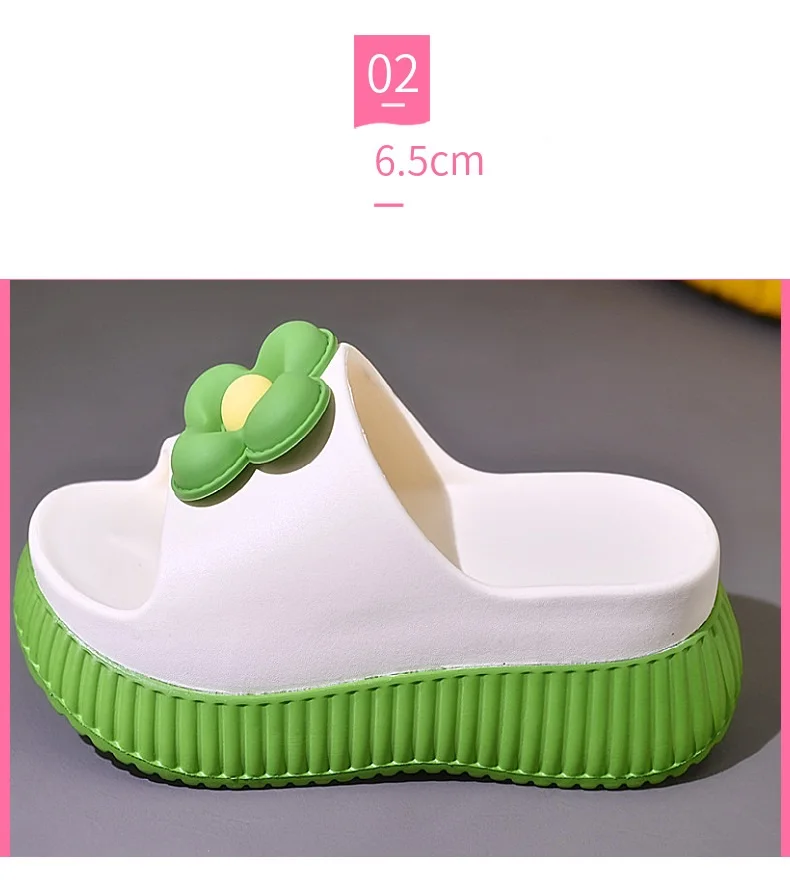 2024 Green flower high platform slippers women's anti odor summer slide shoes college student gilrs increased slipper mules shoe