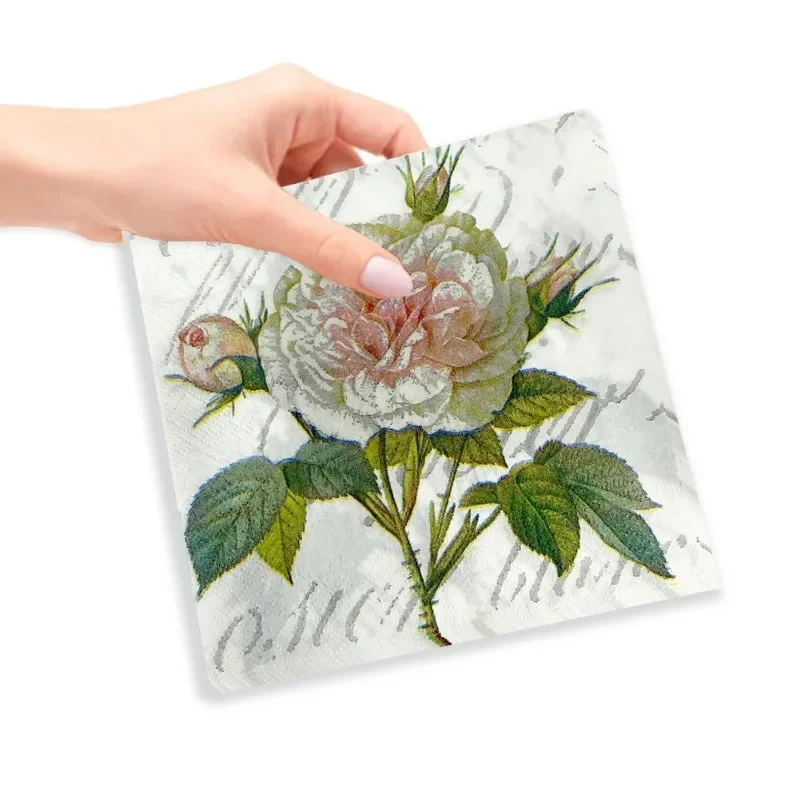 Paper Napkins Disposable Paper Placemats 20pcs 33*33cm 2-Ply Floral Wood Pulp Paper Food Grade Printed Patterned Paper Placemats Rose Printed Square Napkins