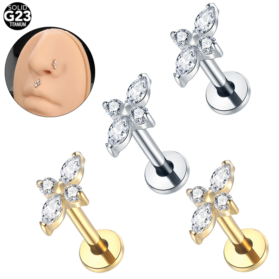 ASTM F136 Titanium CZ Four-Point Star Flat Back Stud Earring
