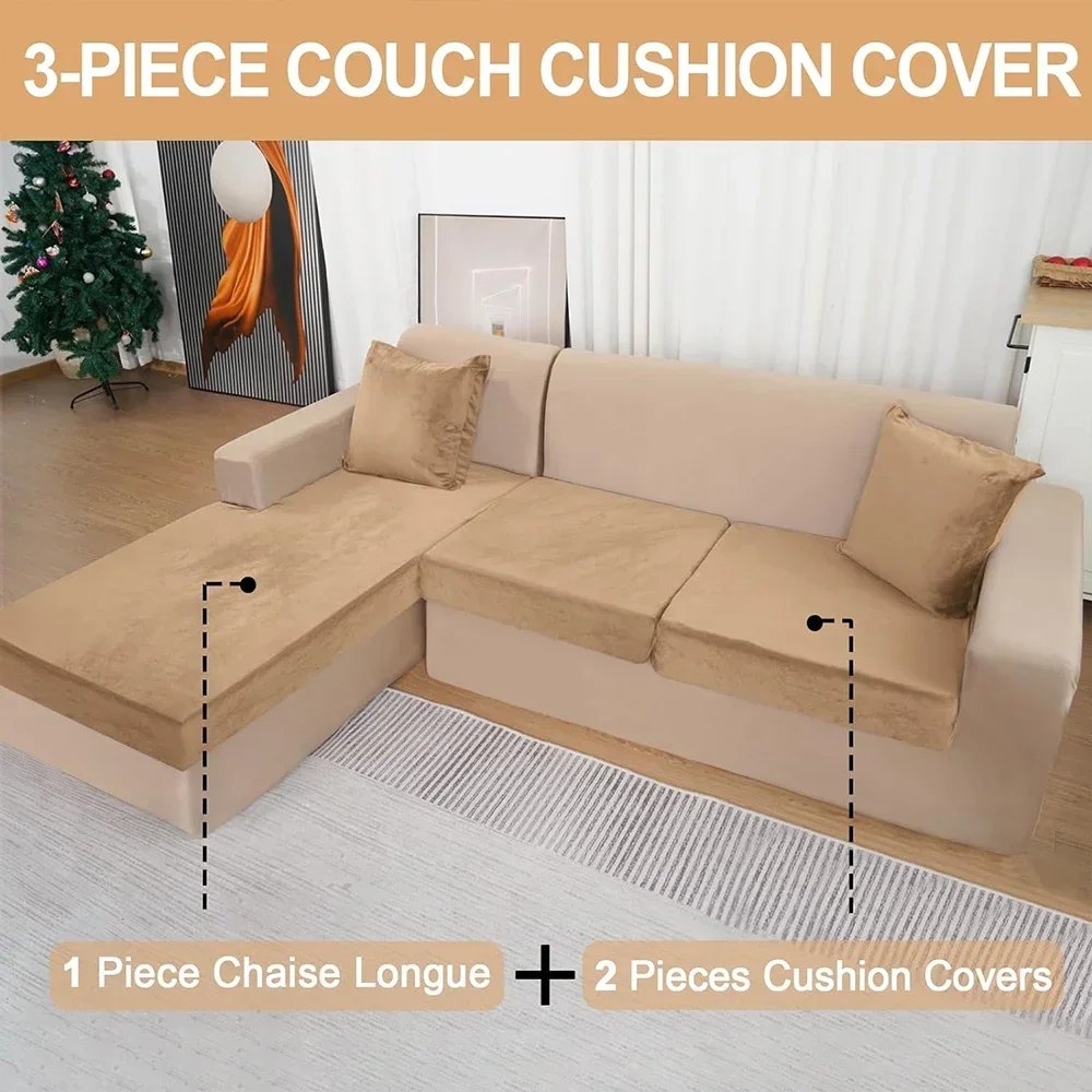 Super Soft Velvet Sectional Couch Covers Stretch Solid Sofa Covers Washable Luxury Chaise Longue Sofa Cushion Slipcover Plush 2