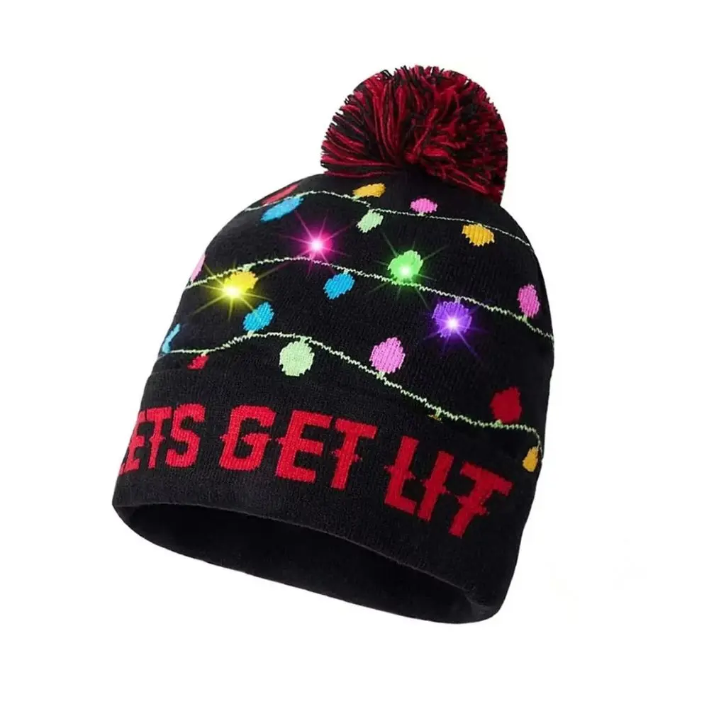 LED Christmas Knitted Hat Light Up Xmas Beanie Cap Unisex Winter Beanie Sweater Hat Colorful LEDs Christmas New Year christmas beanie hat