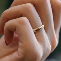 Non-Fading Fine 4mm Round 18K Golden Ring Women's Men's Simple Wedding Band Lover's Couple's Gift Jewelry 6