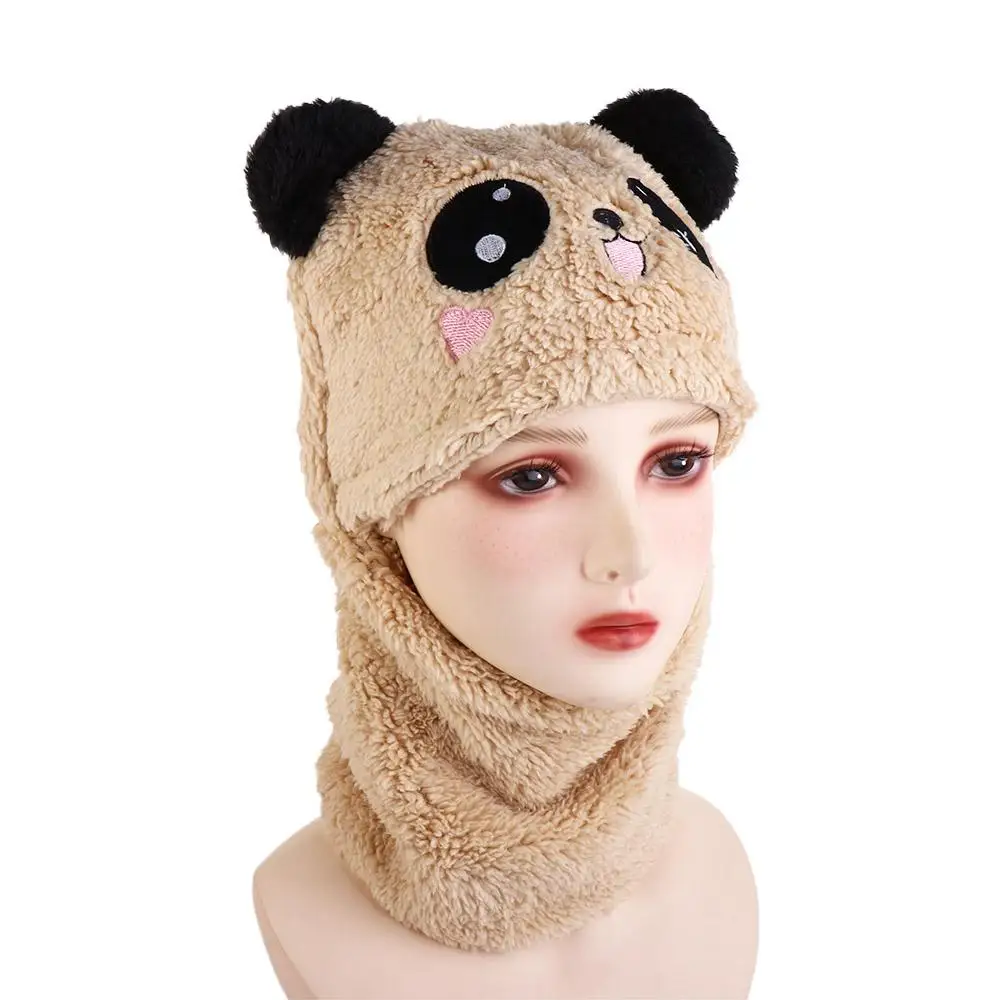 Cute Neck Warmer Woolen Full Face Cover Cashmere Inside Headwear  Caps Cartoon Panda Hats  Bonnet Winter Fleece Hats