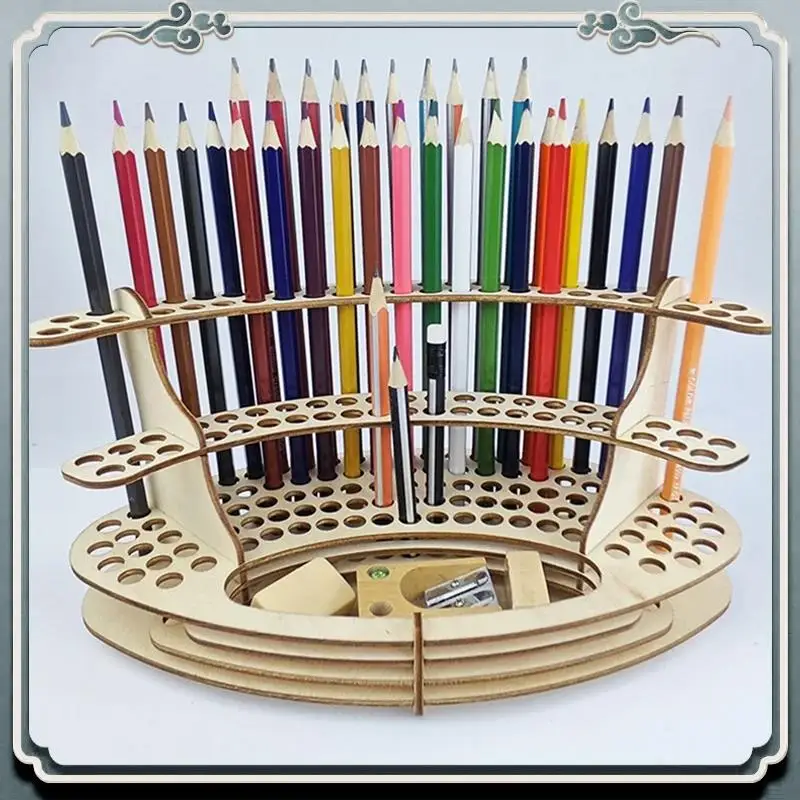 Premium Paint Brush Holder, Wooden Paint Brush Holder, Stand Desktop Storage Rack, Watercolor Tray Pencil Holder