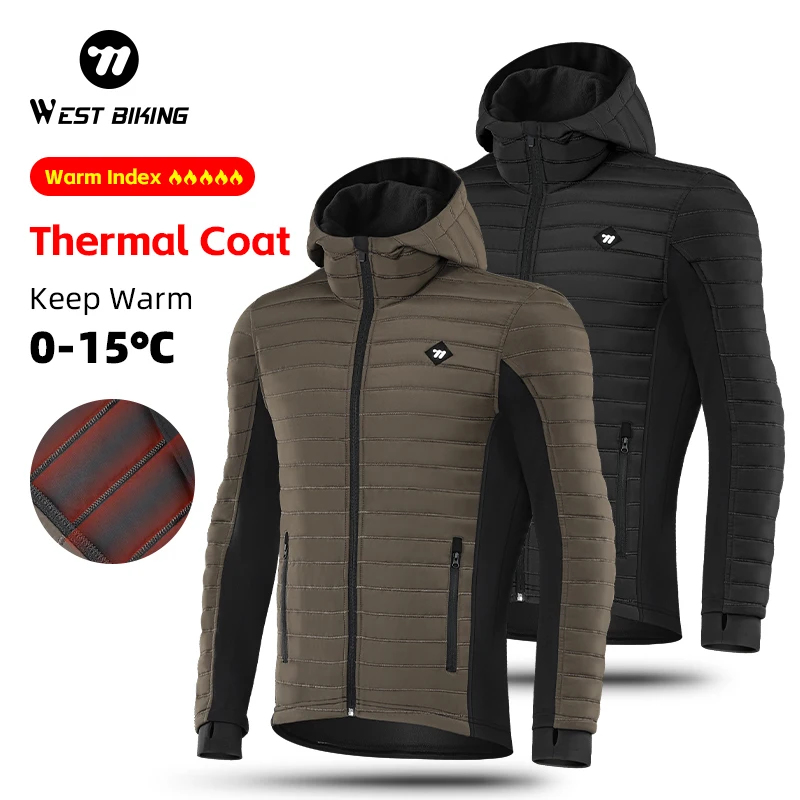 WEST BIKING Winter Warm Jacket Cycling Hooded 0-15℃ Thermal Coat Windproof Jersey MTB Road Bike Long Sleeve Men Bicycle Clothin