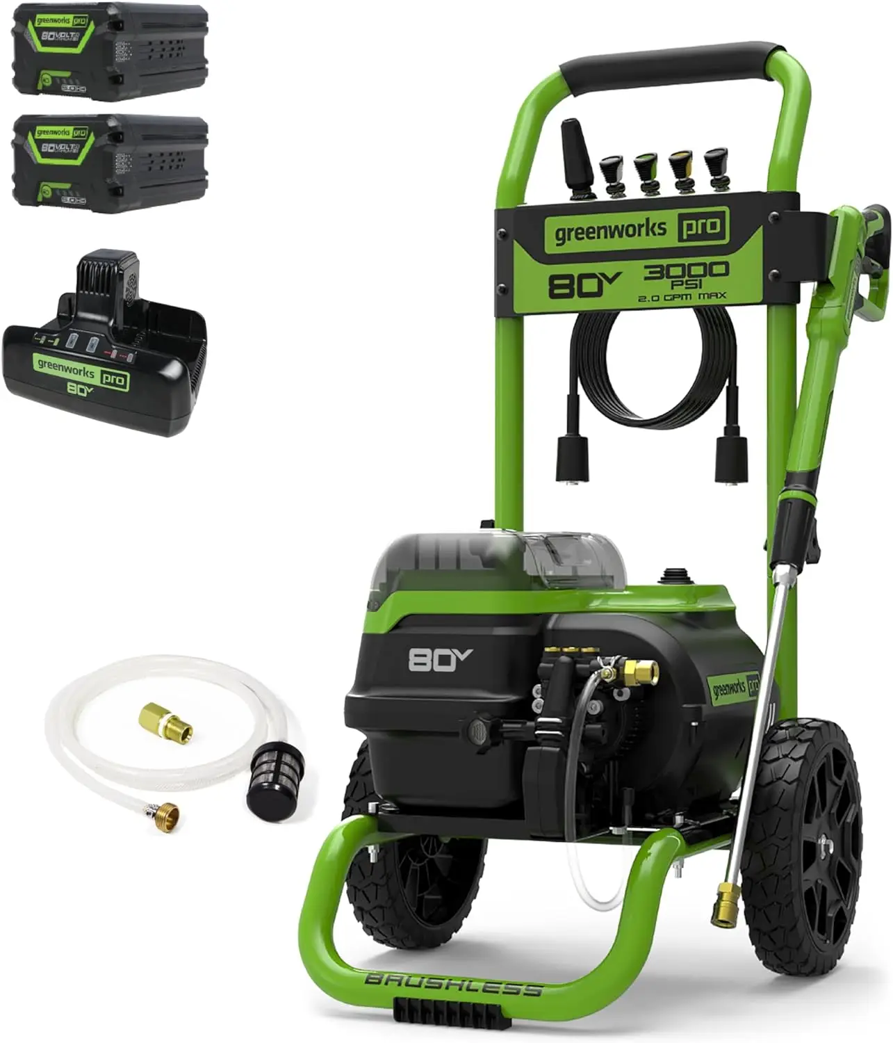 

Greenworks 80V 3000 PSI Pressure Washer, (2) 4.0Ah Batteries and Dual Port Rapid Charger