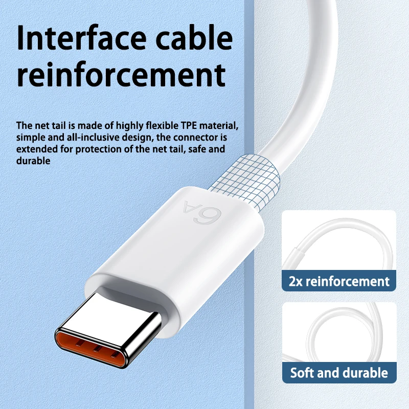 66W 6A Fast Charging Usb Type C Cable Xiaomi Redmi POCO Huawei Honor OPPO VIVO OnePlus Mobile Phone Charger USB C Cable usb c cable