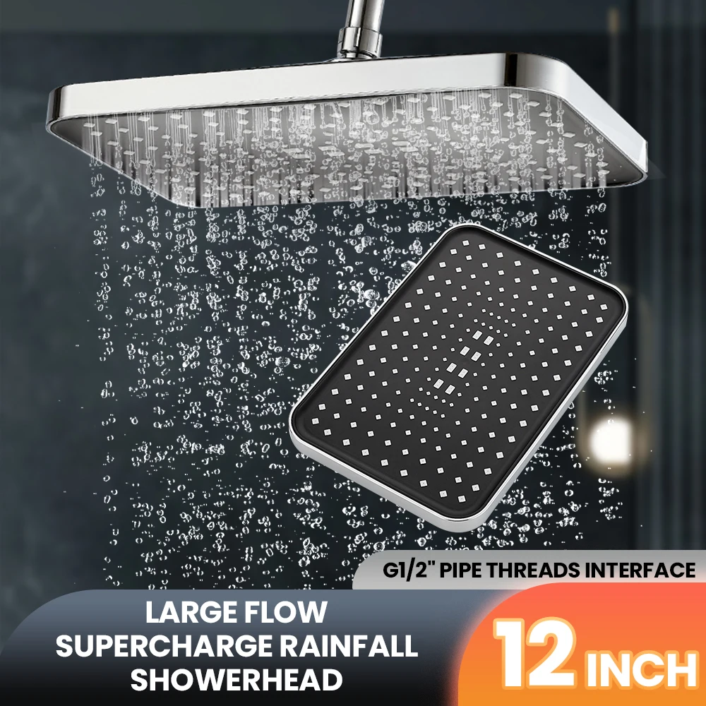 New 12 Inch High Pressure Top Spray Rain Shower Head Larger Flow Supercharge Rainfall Showerhead 360