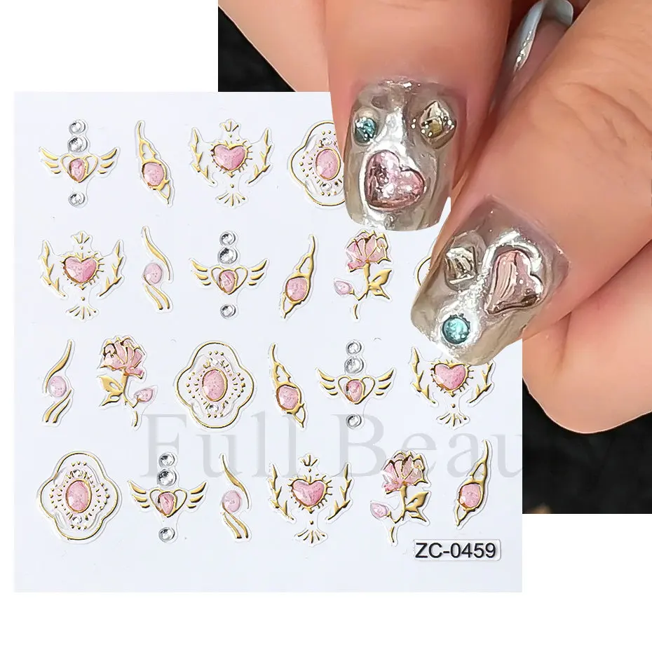 Description Picture 3 of itemDiamond Pearl Self Adhesive Stickers For Nail Gold Frame Abstract Geometric New 5D Creative Decals Nail Art Decoration LAZC-0447