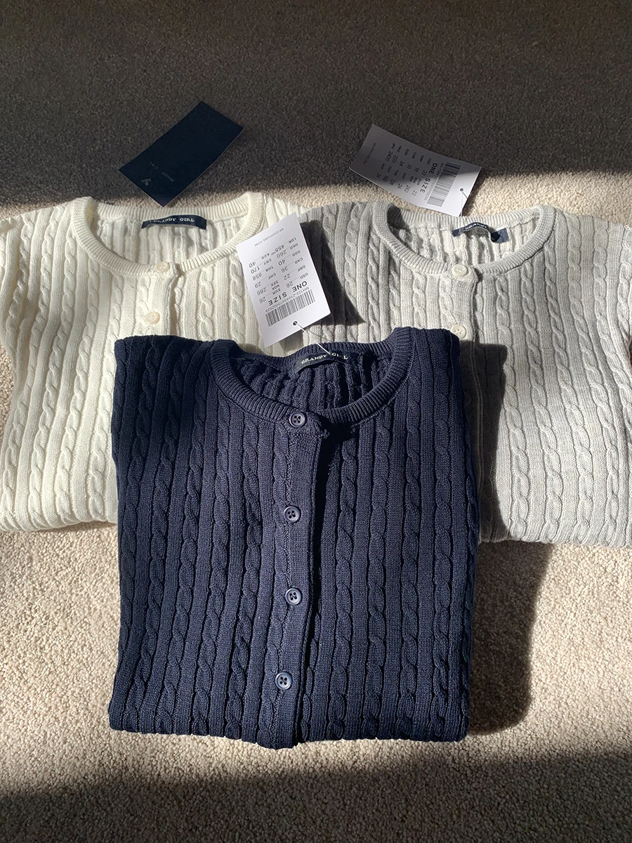 New Red Twist flower Knitted Sweater Cardigan O-Neck Single