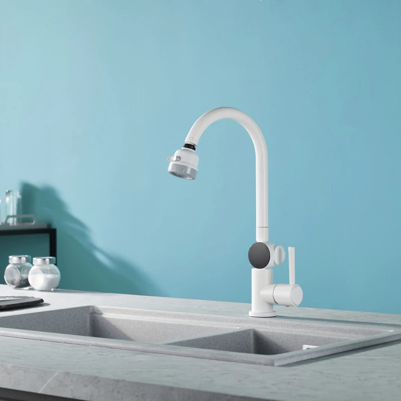 

Кухонный Смеситель AZOS с цифровым дисплеем, белый смеситель для раковины с одним отверстием для ванной комнаты