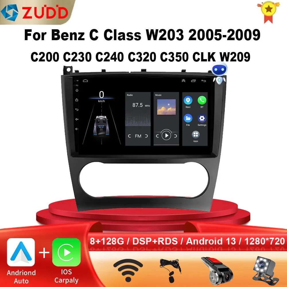 Android Auto Radio Carplay Multimedia for Mercedes Benz C-Class C Class W203 W209 C180 C200 CL203 C209 A209 2004-2011
