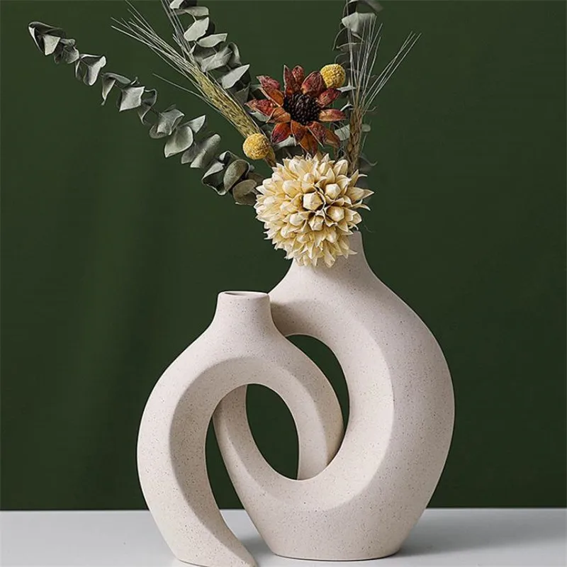 

New Nordic Style Ceramic Vase White Matte Flower Pot For Home Living Room Decoration Interior Office Desktop Vase Gift 2#