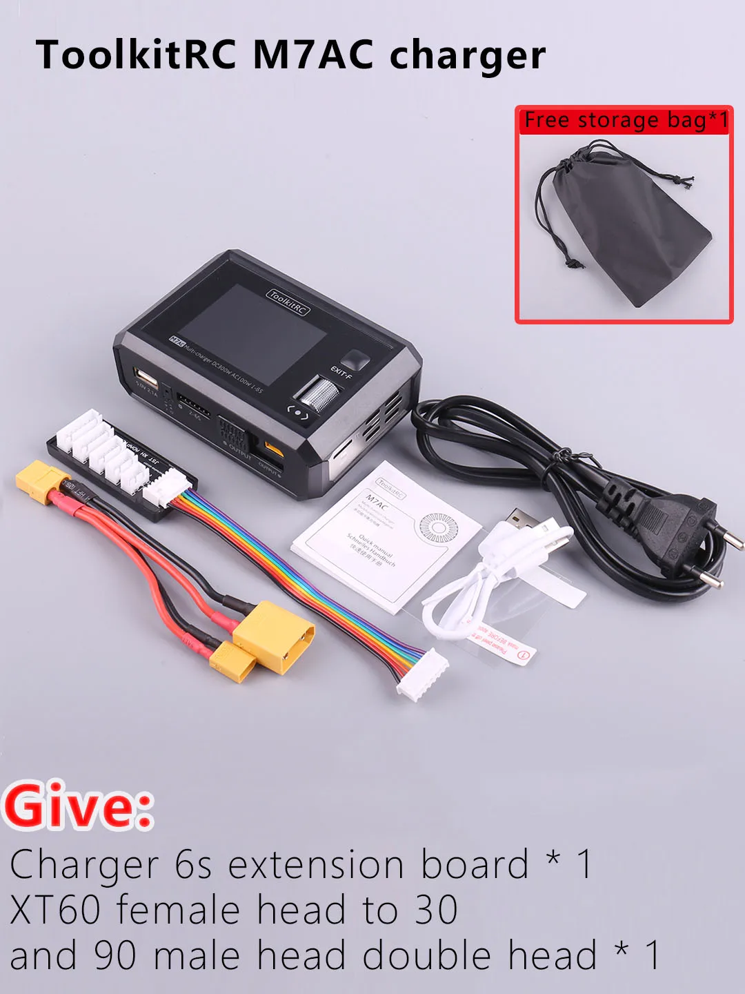 

ToolkitRC M7AC 100W AC / 300W DC Input XT60 XT30 Output Multifunction Suppot Dual Smart Charger Signal Tester Drone Charge