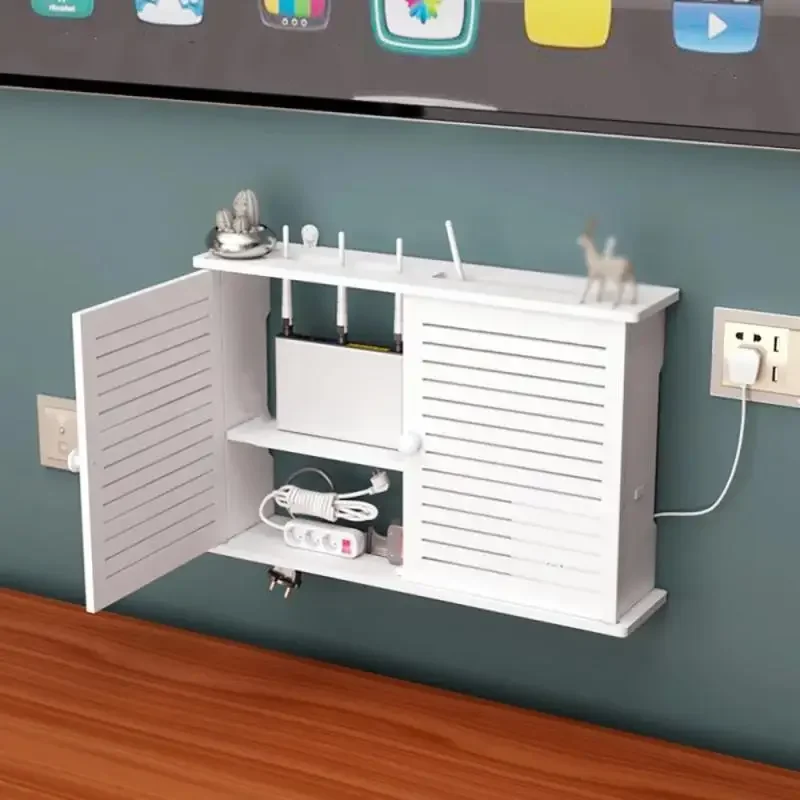 

Livingroom Decor Home Board Cable Wall PVC Hanging Storage Wifi Organizer Bracket Wood Panel Plug Wireless Router DIY Shelf Box