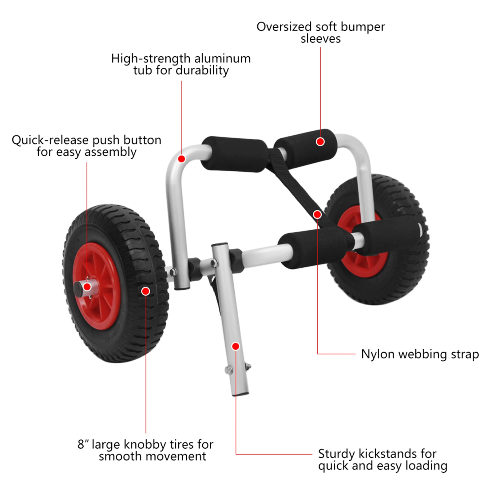 Portable Lightweight Foldable Boat Kayak Carrier Canoe Dolly Tote Trolley  Transport Trailer Cart Removable Wheels